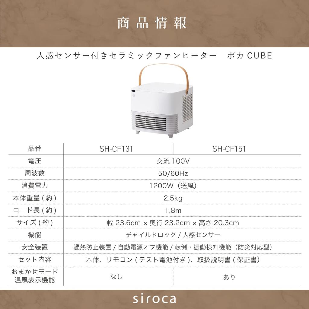 Shiroka Ceramic Fan Heater with Human Sensor Poka CUBE Air with Human for Changing with Automatic Display SH-CF151 [Large volume/Foot
