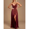 American Single Lulu * Sling A- line Large Hem High Waist High Slit V Neck Dress Silk Texture Light Dress Large Dress