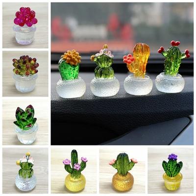 Transparent Fleshy Mini Cactus Figurines Cartoon Simulated Cactus  Car Computer Decoration