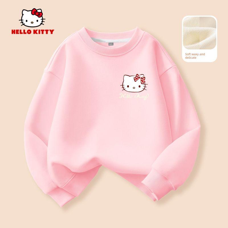 Hello Kitty Girls  Red Sweatshirt Festive Children s Clothing Big Kids  Tops Fleece-Lined Warm Clothes Children s Winter Wear Dihuajie K Powder 160 cm