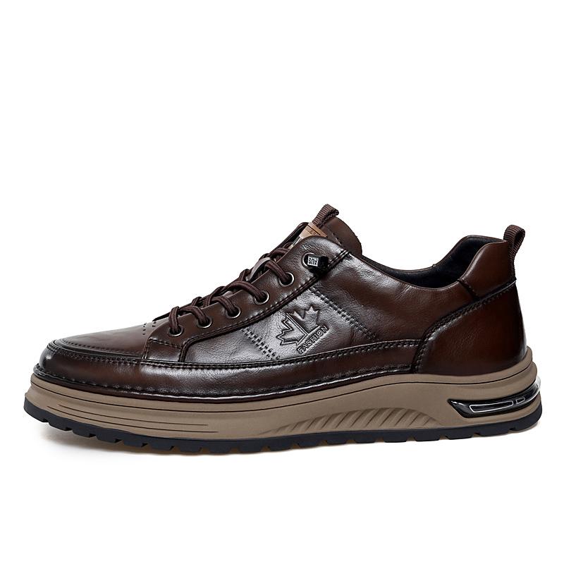 

High-quality sports casual shoes breathable Round Toe straps design soft soles leather shoes outdoor trendy casual men s shoes 38 коричневый