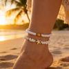 2Pcs Bohemian Beach Anklet Set For Women Starfish Shell Charm Beaded Foot Chain Summer Ocean Style Trendy Jewelry