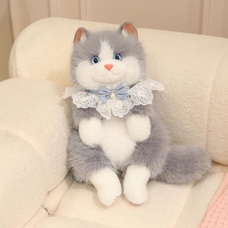 Adorable Realistic Ragdoll Cat Plush Backpack Soft Fluffy White Black Cat Shoulder Bag With Adjustable Strap Cute Cat Bag