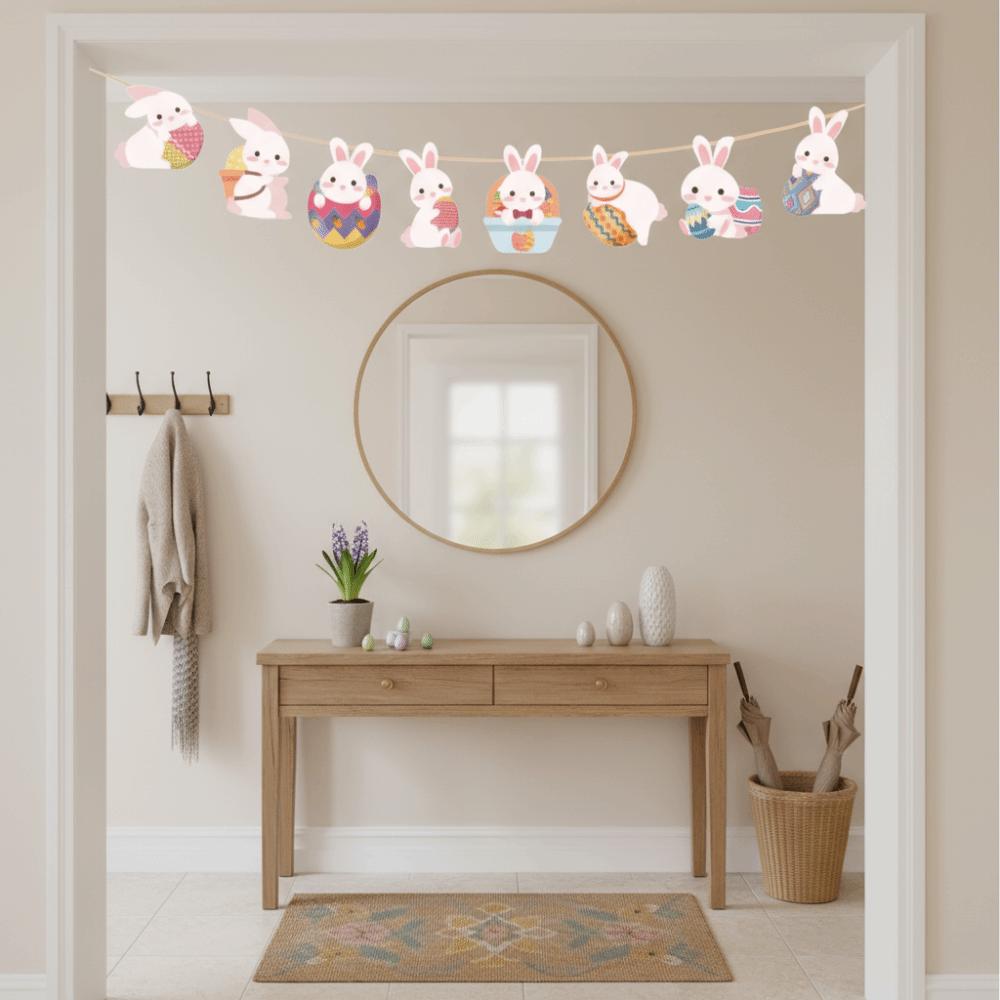 Kaninchen Karottenmuster Hase Wimpelkette Dreieck Flagge Osterdekoration Hängendes Banner Heimdekoration