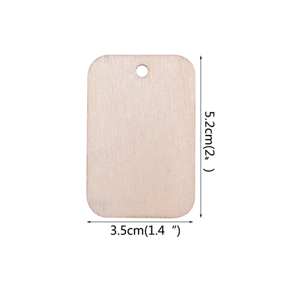 50PCS Unfinished Wood Pieces Rectangle Shaped Wooden Slice with Hole and for DIY Gift Tag Wedding Party Decor Hanging Label Craft Project Decoration