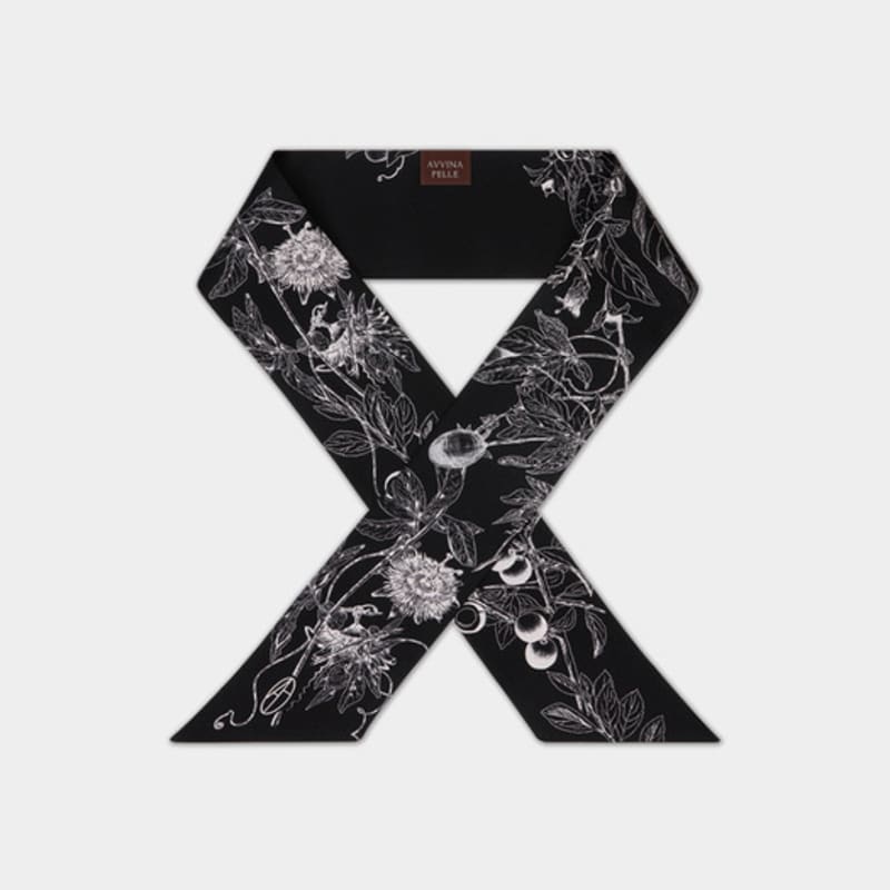 AVVINA PELLE Botanic Garden Long Twilly Silk Scarf - Black