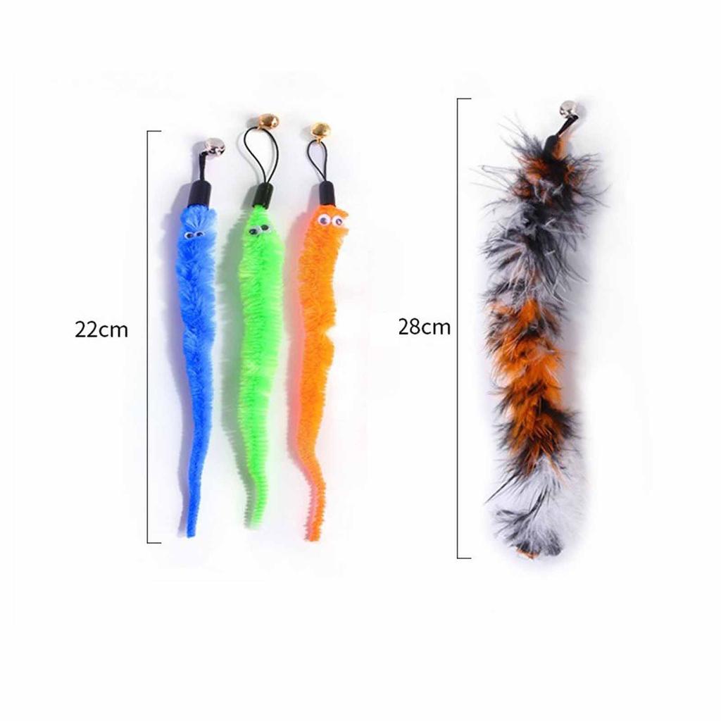 Retractable Cat Feather Toy Set Retractable Cat Wand Toys and Replacement Teaser with Bell Refills Cat Toy for Indoor Cats