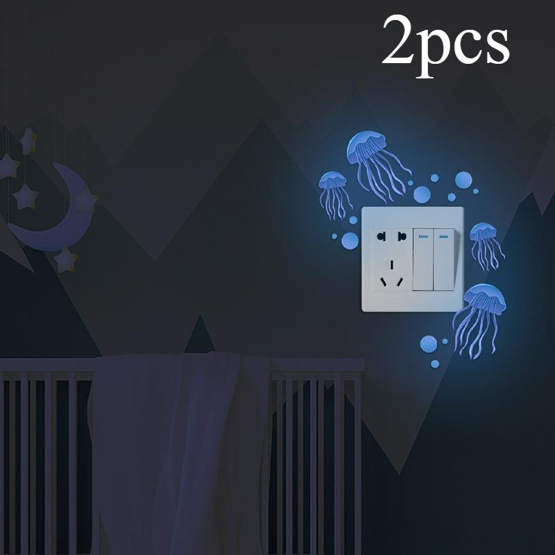 2pcs Wall Sticker Luminous Jellyfish Cartoon Fluorescent Switch Decoration Room Self-adhesive Sticker