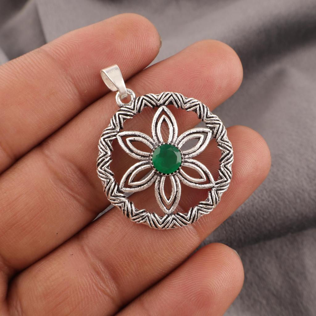 Green Onyx Pendant Handmade Gemstone Jewelry, 925 Solid Sterling Silver Pendant Unique Design Jewelry
