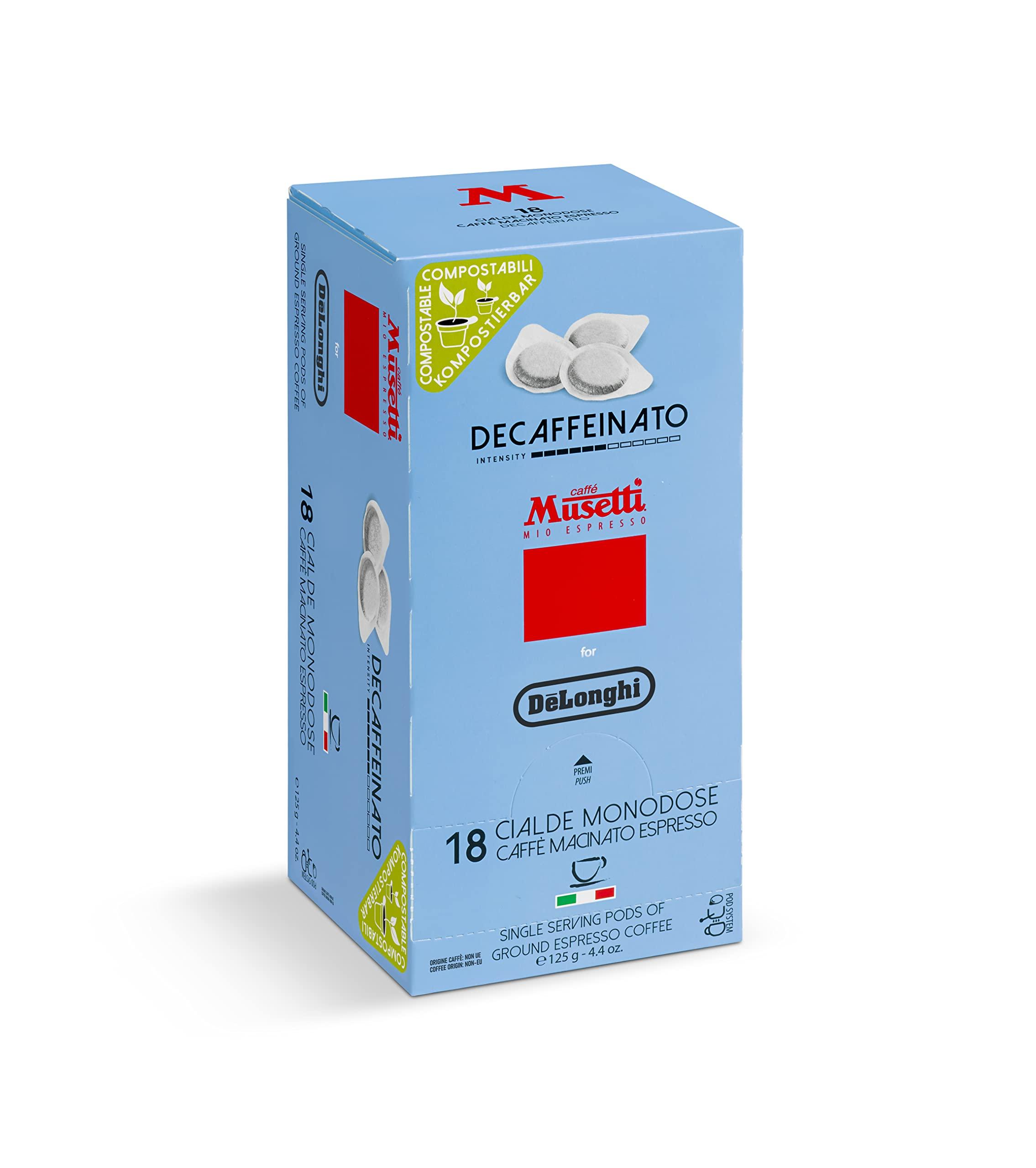 

Musetti for De Longhi Decaf Coffee Pods MP18-DC, Musetti, 18 Pods, Made in Italy, 55% Arabica, 45% Robusta, for Bedtime, Maternity, and Nursing Use