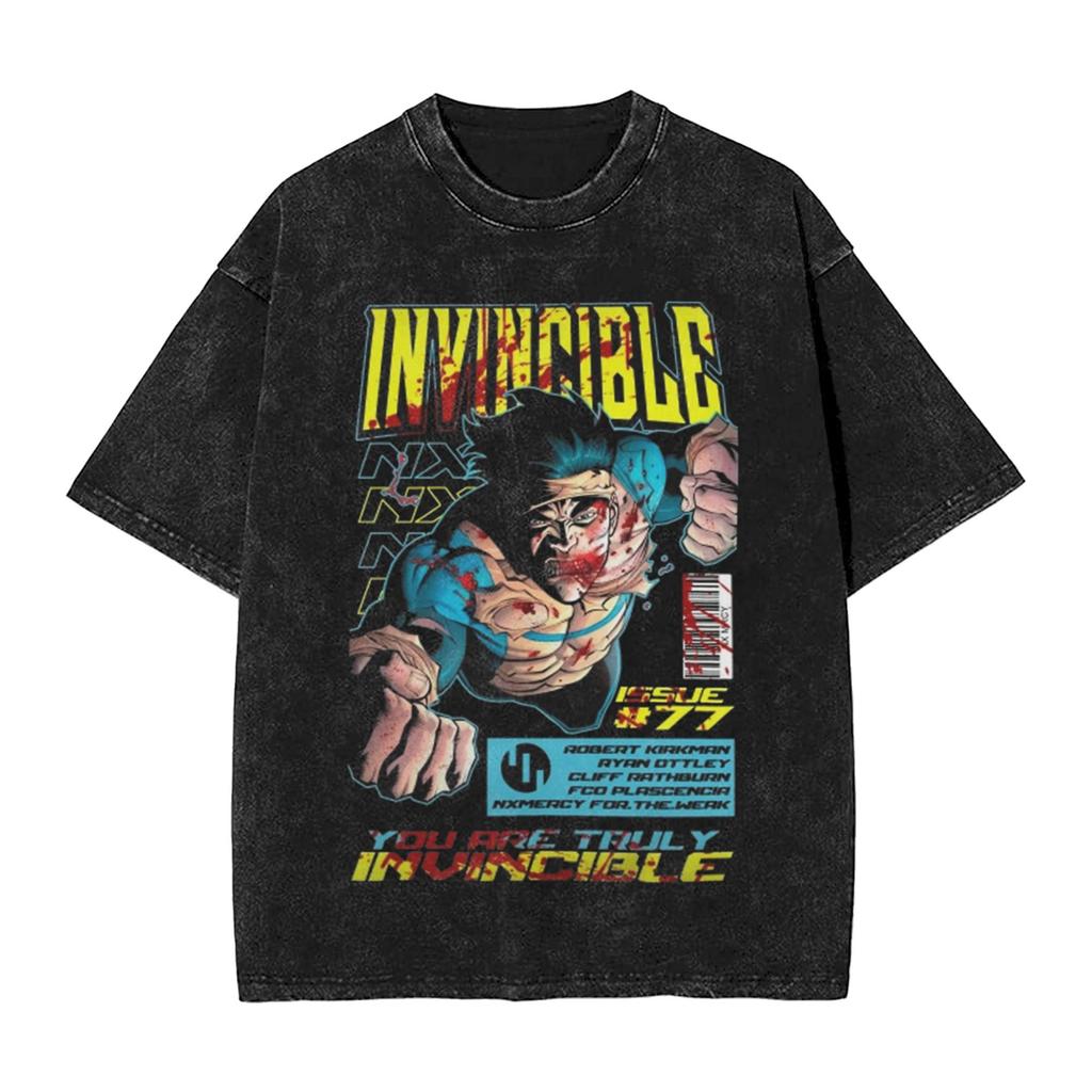 Manga Invincible T Shirt Allen the Alien Print T-shirt Washed Cotton Oversized T-Shirts for Men Women Clothing Short Sleeve Tees