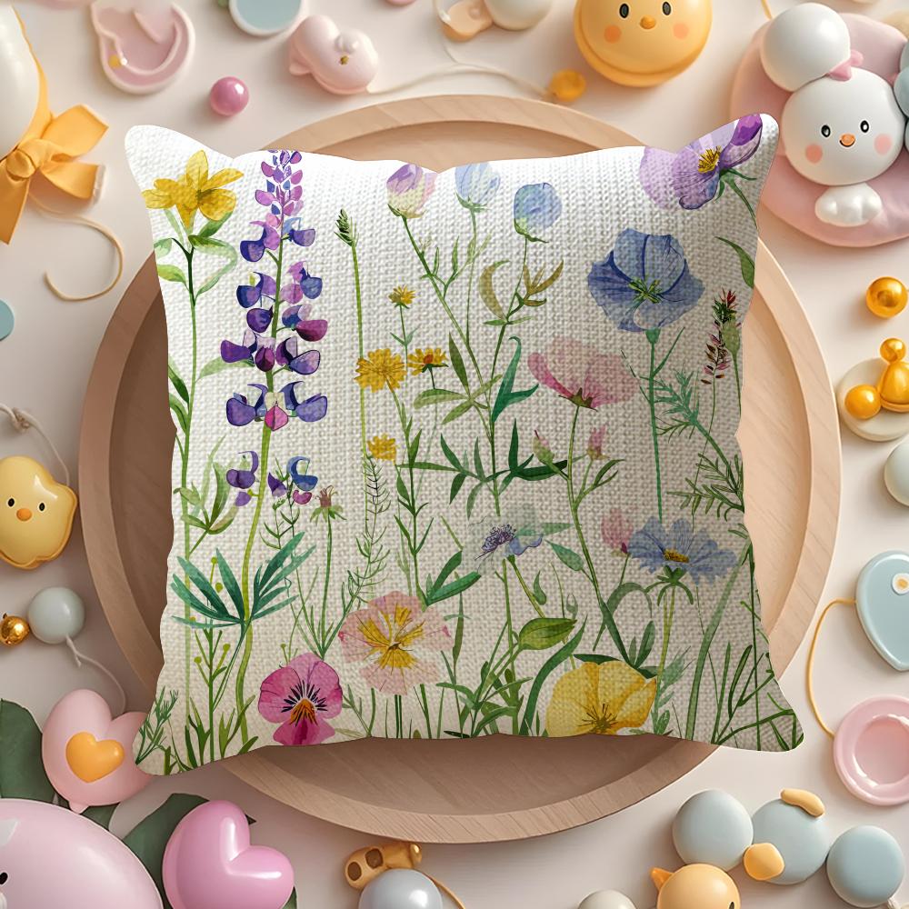 Spring Wildflowers Pillow Case Pattern Printed Pillowcase For Living Room Sofa Cushion Cover  Bedroom Decor