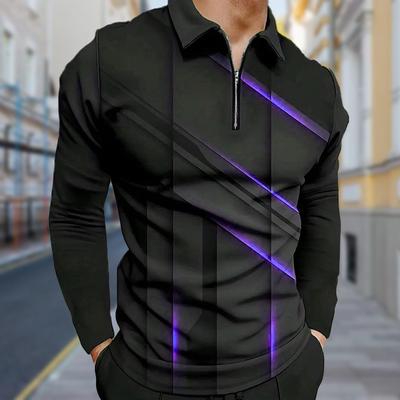 Polo Uomo Manica Lunga Stampa Aurora Colorata Nuova Polo Uomo Manica Lunga Cerniera T-shirt Top
