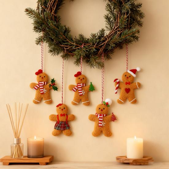 6 Pcs Gingerbread Man Ornaments Fabric Gingerbread Figurine Christmas Tree Decorations