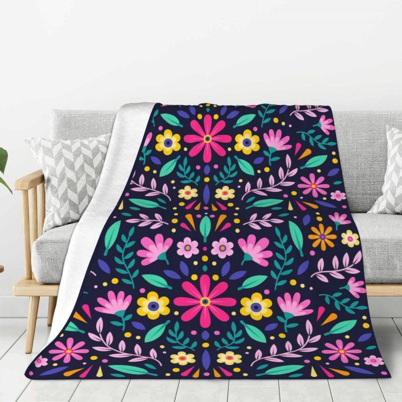 Custom Print Mexican Butterflies Flower Otomi Embroidery Pattern Blankets Breathable Soft Flannel Winter Throw Blanket Bedroom 130x150cm