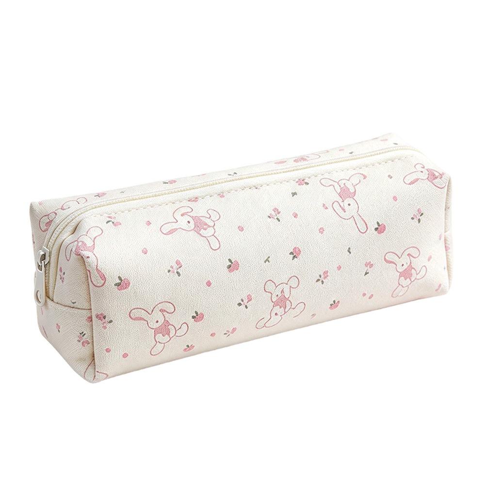 Rabbit Floral Polka-Dot Print Pencil Pouch Zipper Closure Stationery Storage Bag Pen Bag  Students