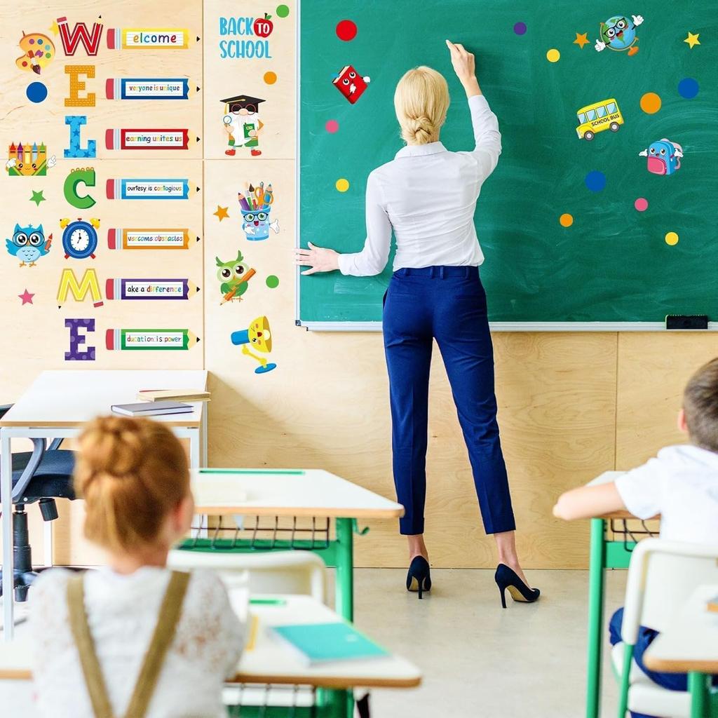 8 Sheets Back to School Window Door Clings, Welcome Window Stickers Bulletin Board Classroom Door Decorations Wall Glass Blackboard pirational