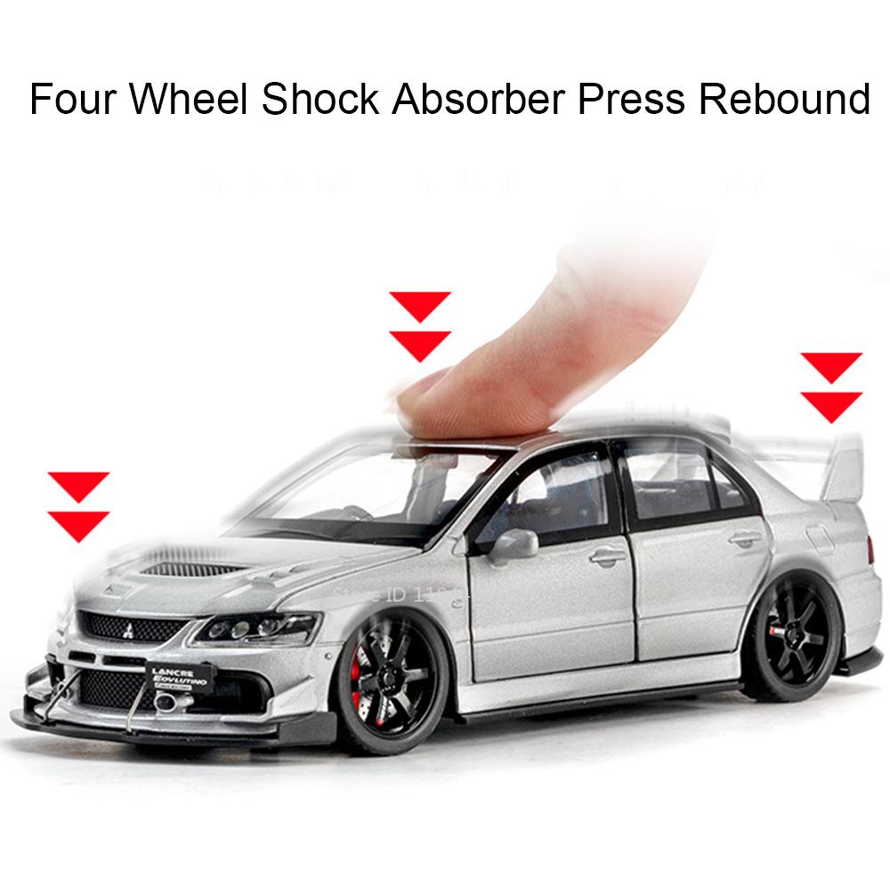 Scale 1:32 Mitsubishi Lancer Evolution IX Sports Car Toy Model Doors Opened Pull Back Shock Absorption Vehicles Hobby Ornaments