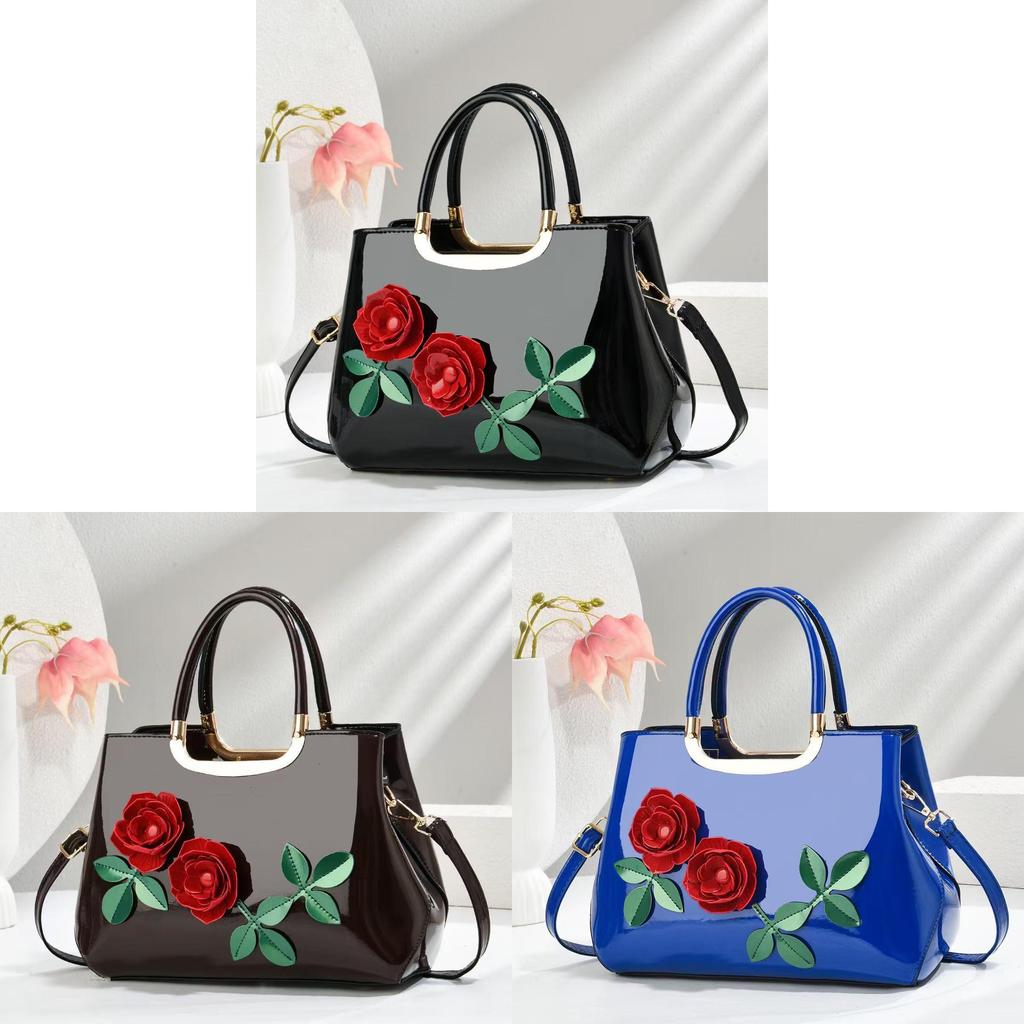 Elegant Gradient Leather Handbag With Zipper Pocket And Floral Accents For Office And Casual