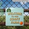 2D Flat, 1pc Welcome To Our Sunny Farm Metal Sign - Rustic Farmhouse Wall Decor with Turquoise & Golden Barn Design, Chicken & Cow Icons - Durable