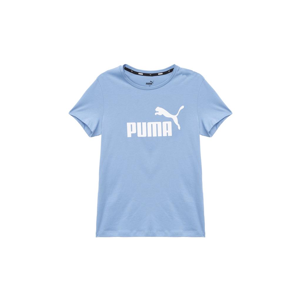 Puma Fashionable Letter Print Breathable Round Neck Short Sleeve T-Shirt Women Tops Blue Gray 682247-20