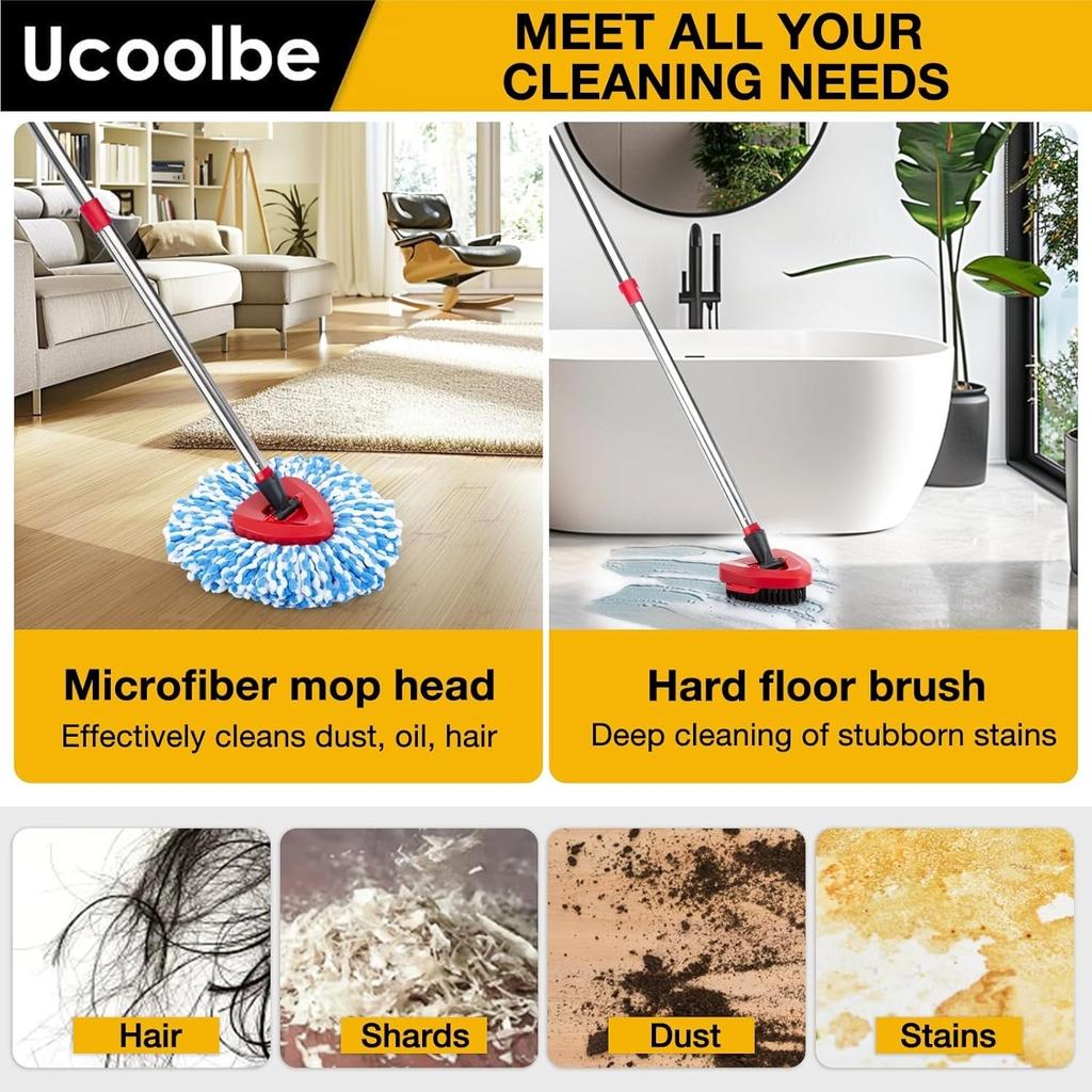 Spin Mop Replacement Head for O Cedar 2 Tank RinseClean, 4 Microfiber Mop Refill, 1 Scrub Brush, 1 Mop Stick, 1 Mops Base, Deep Cleaning