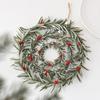 Red Berry Pine Wreath Decoration with Small Christmas Tree for Home Display