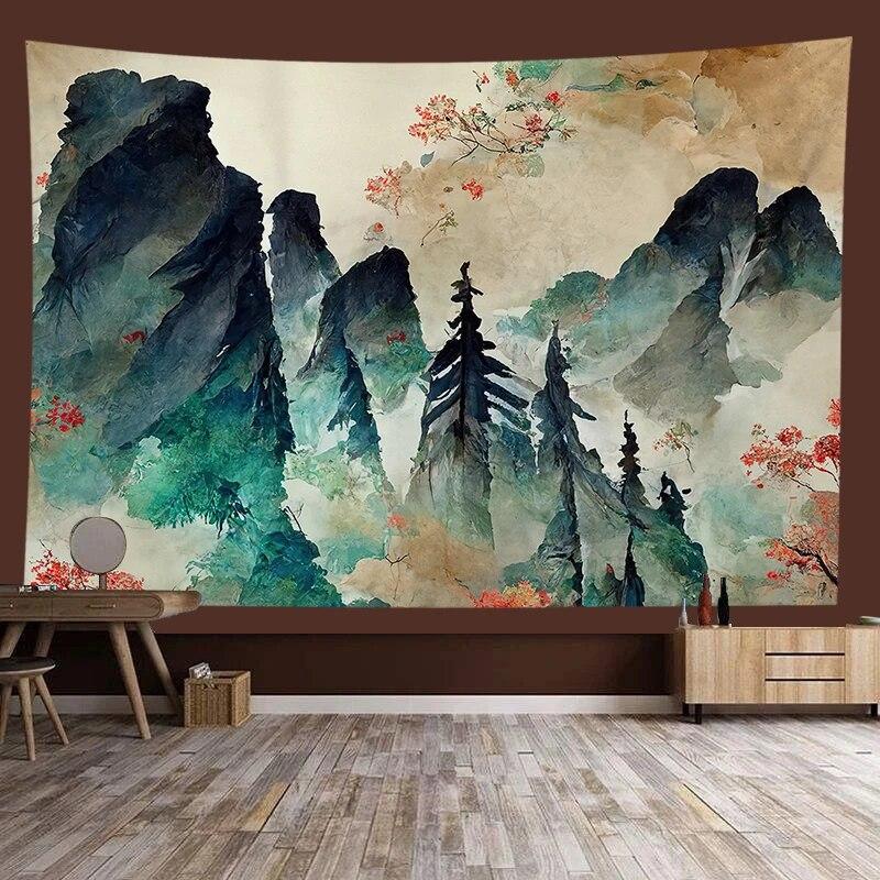 Chinese style landscape painting background tapestry room decoration wall background cloth living room home decoration