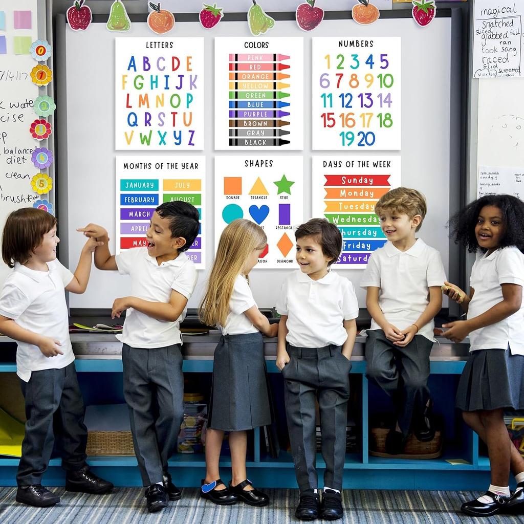 Educational Learning Posters for Toddlers & Kids – 11"×14 "Alphabet,Numbers,Colours,Shapes,Days of the Week & Months – Educational Wall Charts