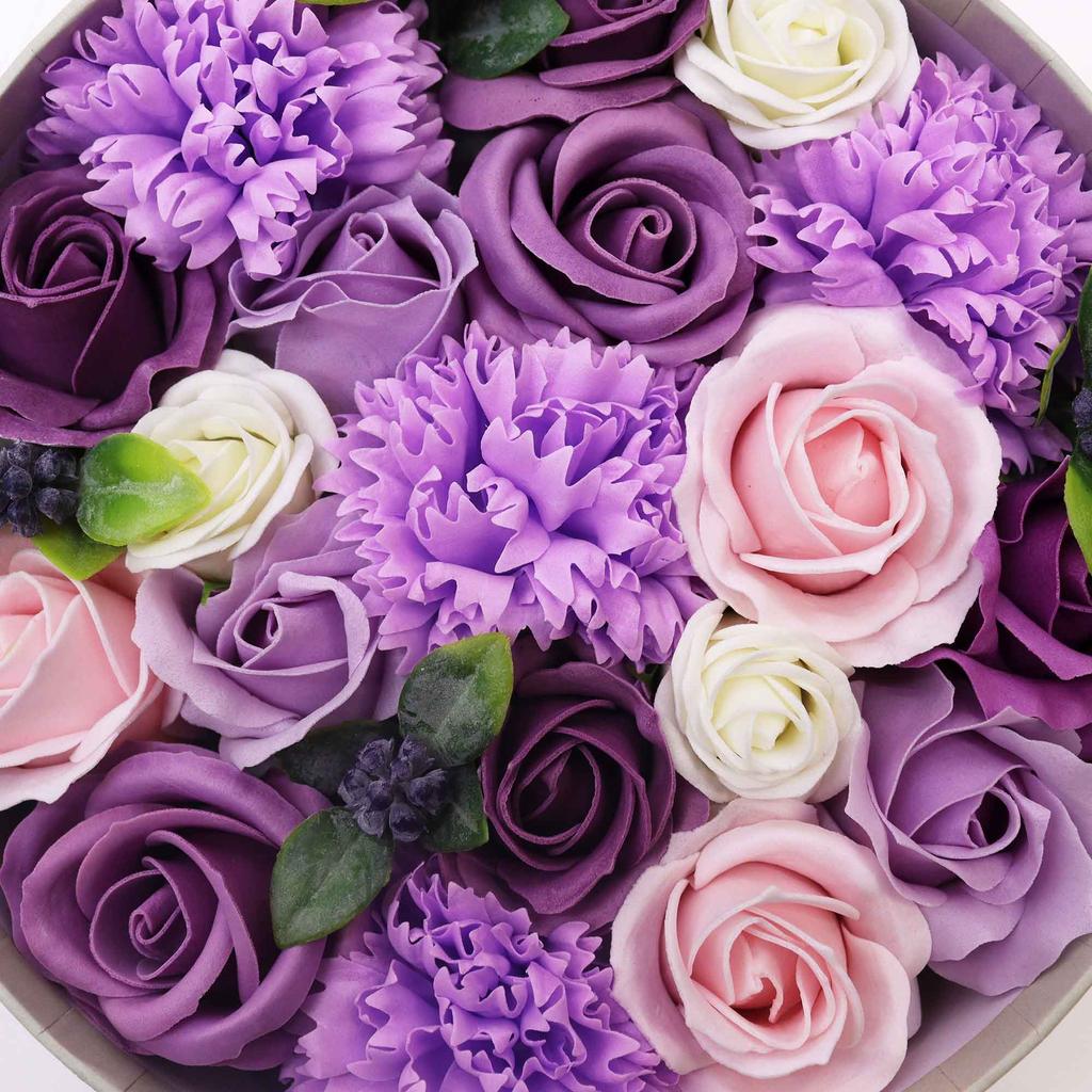 Soap Flowers Round Box Lavender Rose and Carnation