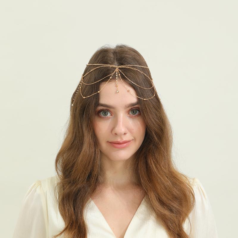 Fashion Bohemia Pearl Sequin Tassels Multi-Layer Hair Chain For Women Bride Rhinestone Forehead Chain Hair Jewelry