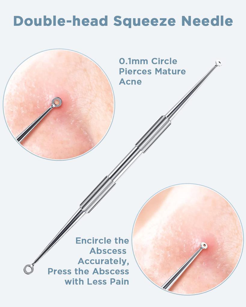 Set de 5 piese pentru îndepărtarea punctelor negre, cu capete duble, din oțel inoxidabil, negru