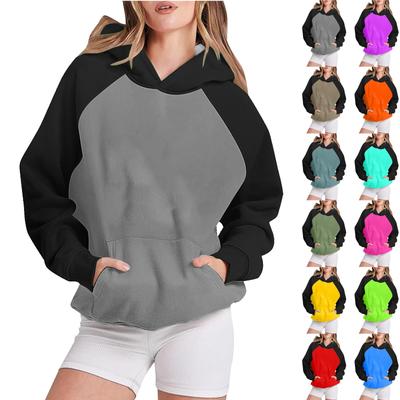 Womens Sleeve Hoodies Pullover Color Block Oversized Sweatshirt Loose Casual Lightweight Cute With Pocket