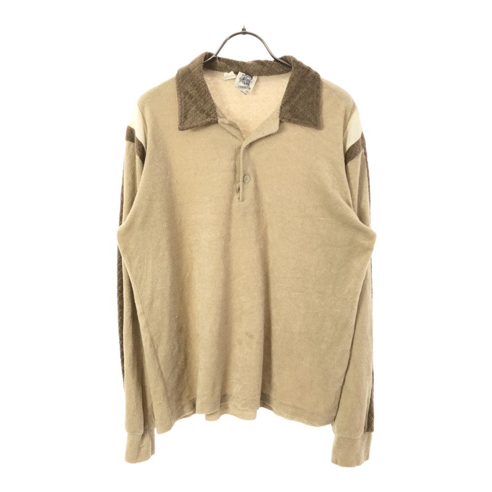 KENNINGTON 70s Long sleeve Pile ground Polo shirt Beige Old vintage Men's Used