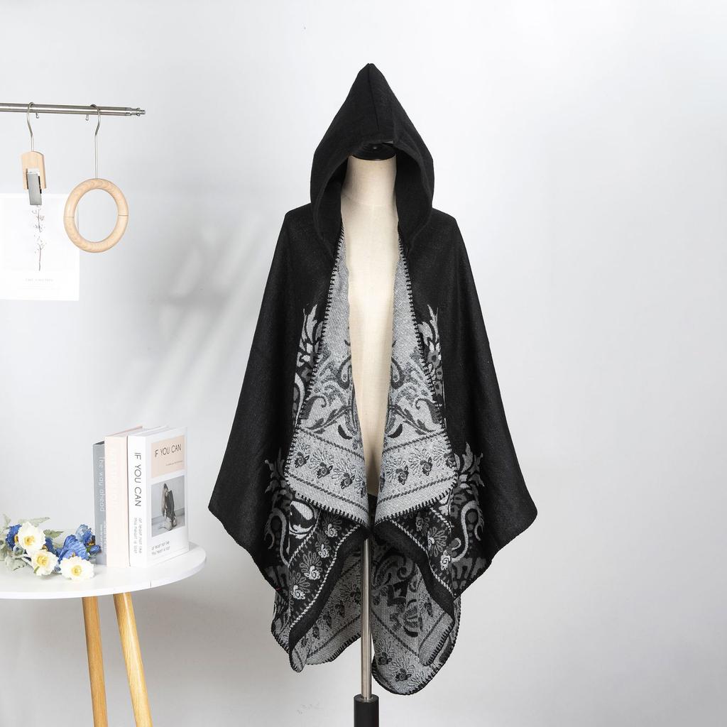 Retro Pattern Shawl Women'S Outdoor Travel Four Seasons Cardigan Air-Conditioned Room With Warm Cape