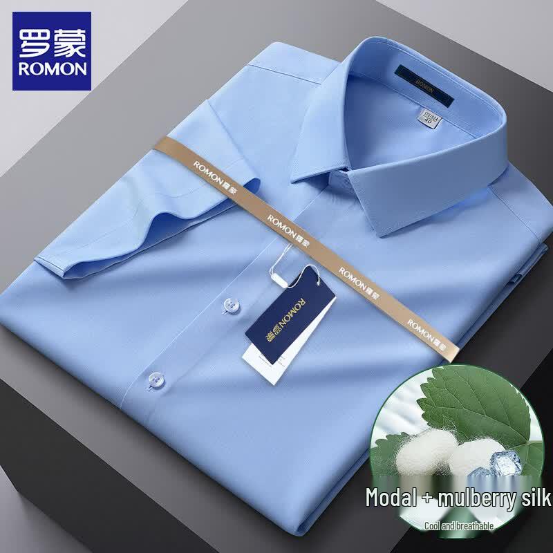 ROMON Men's Silk Blend Short Sleeve Business Shirt