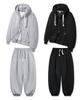 Alvinclo [Set] Plain Oversized Two-Way Zip-Up Hoodie With Single Pleat Wide Jogger Pants Set