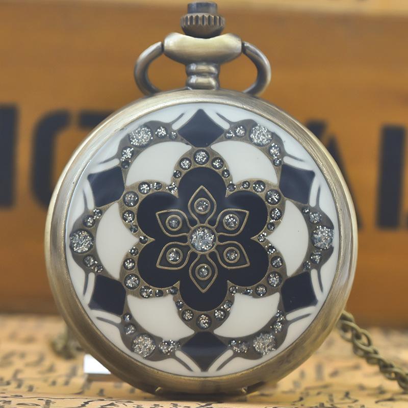 Antique Dial Men Women Quartz Pocket Watch Vintage Bronze Pendant Necklace Clock Gifts