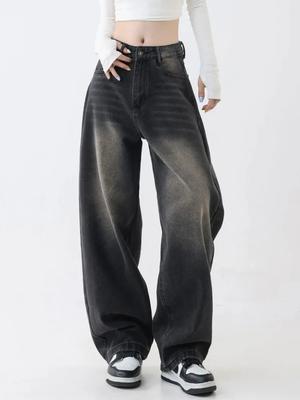 Jeans Casual da Donna a Vita Alta Dritti Lunghi Fino ai Piedi