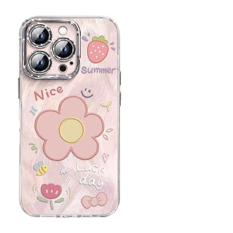 Painted flowers are suitable for Apple 13 mobile phone case iPhone15 new 16promax high-end all-inclusive 14 feather yarn.