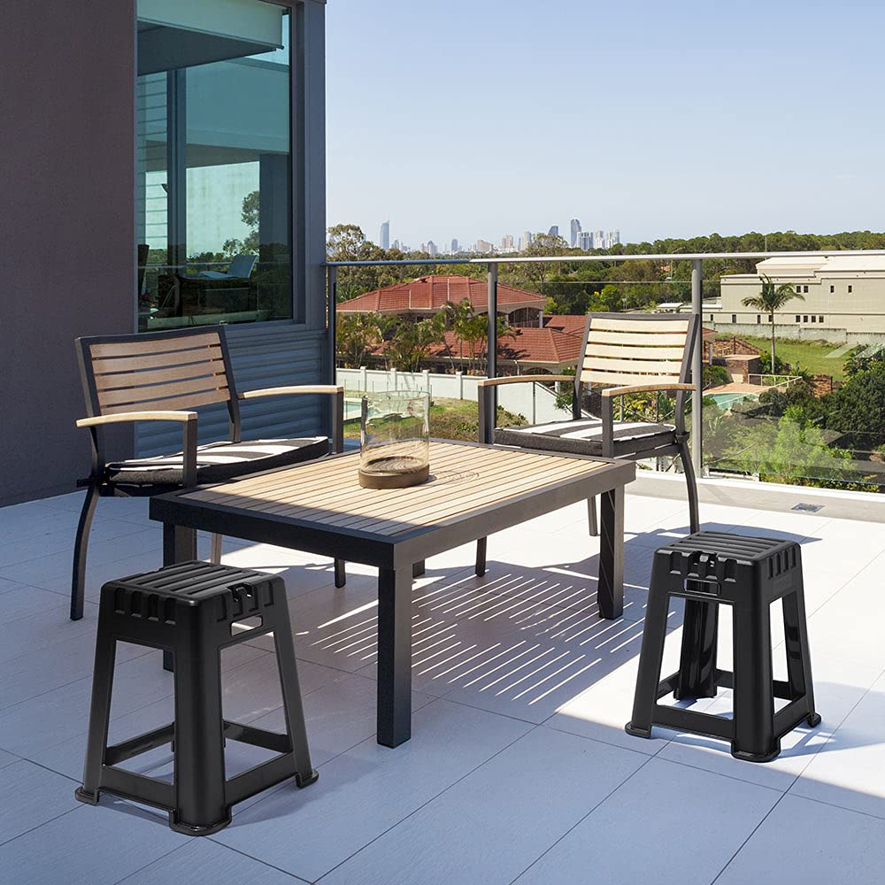 Stohovatelná stolička Vysoká barová židle Plast Nosnost 200 kg Venkovní Balkon Zahrada Venkovní Vodotěsná Černá E-Supply EEX-CHS02BK