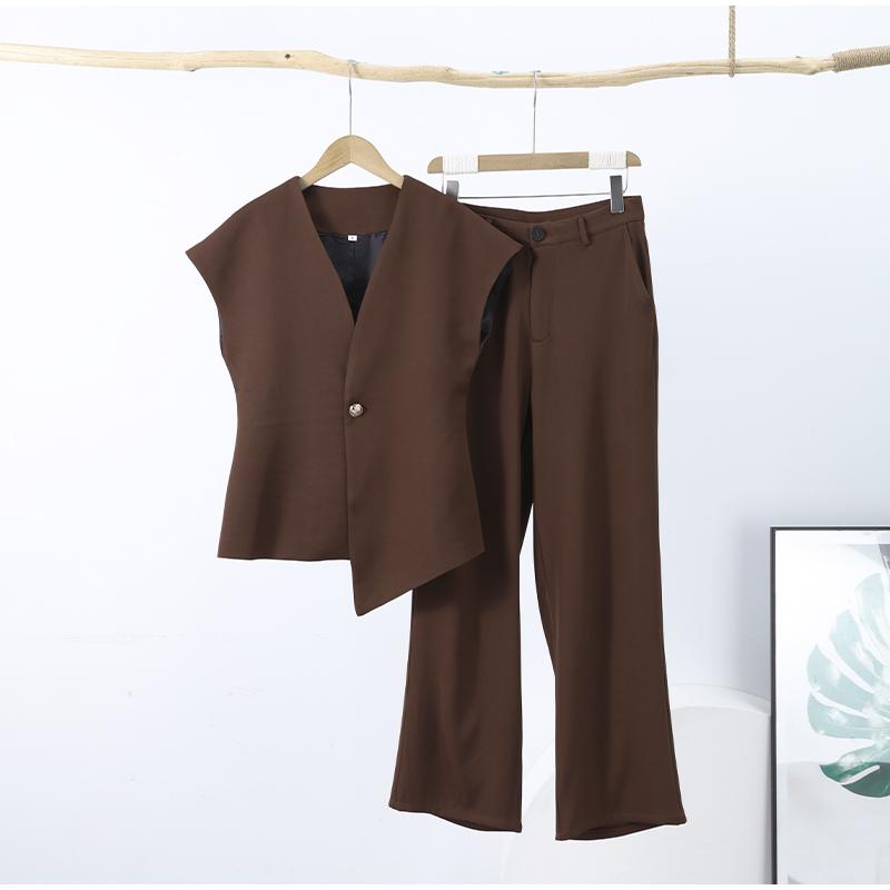 Casual 2 Piece Pants Sets Women Solid One Button Blazer Zippers High Waist Pleat Wide Trousers 2025 Spring Summer Lady Outfits