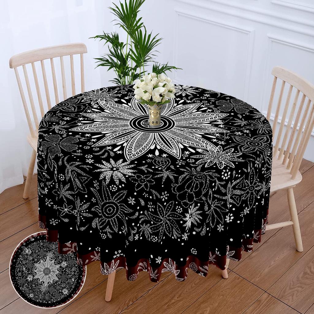 63 Inch Mandala Circular Tablecloth Waterproof Plain Terrace Dining Table Cover With Retro Pattern Tapestry Curtain Head Cover