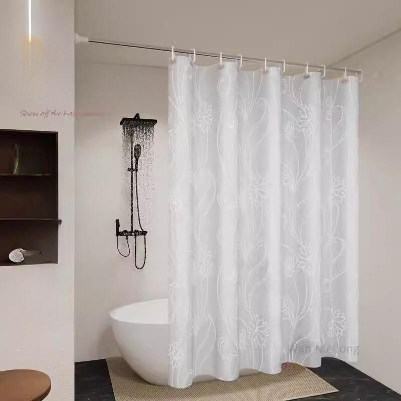 Transparent Waterproof Shower Curtain Bathroom Translucent Partition Curtain Easy Clean Wipe Mildew Proof Curtains with Hooks