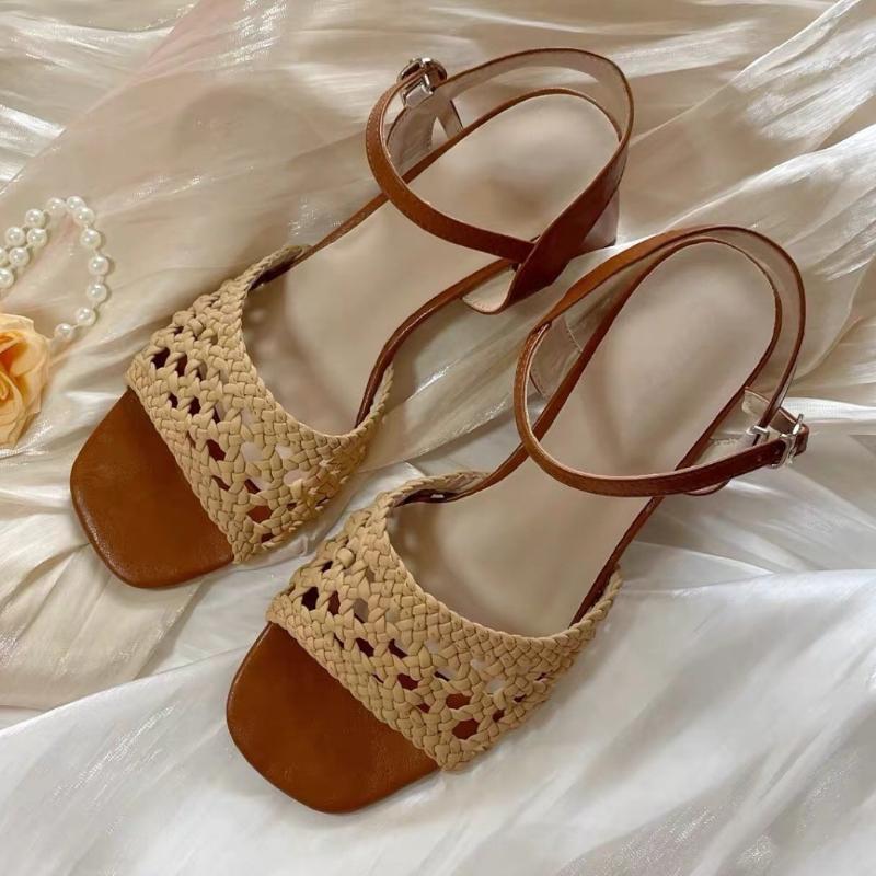 Fashion Fashion Handmade Woven High Heel Sandals Women Retro Ankle Strap Bow Buckle Brand Designer Shoes Cozy Breathable Dresses Dresses