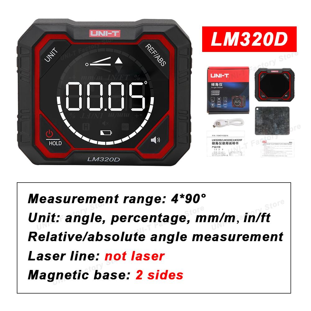 

UNI-T LM320 Inclinometer Digital Angle Meter 4*90° with Relative Absolute Angle Measurement % MM/M IN/FT Magnetic Inclinometer LM320D