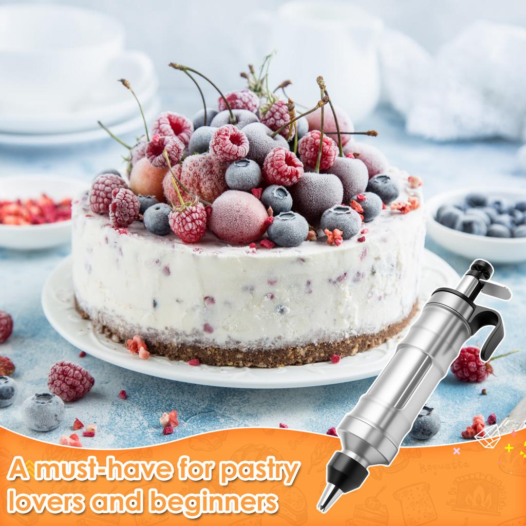 Cream mounted flower gun Stainless steel is easy to clean Wear resistant multifunctional cake decoration syringe kit