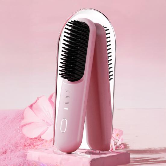 Hair Comb Cordless Straightening Brush with 30s Fast Heat Frizz-Free Smooth Styling USB-C Rechargeable Ceramic Teeth Hair Brush