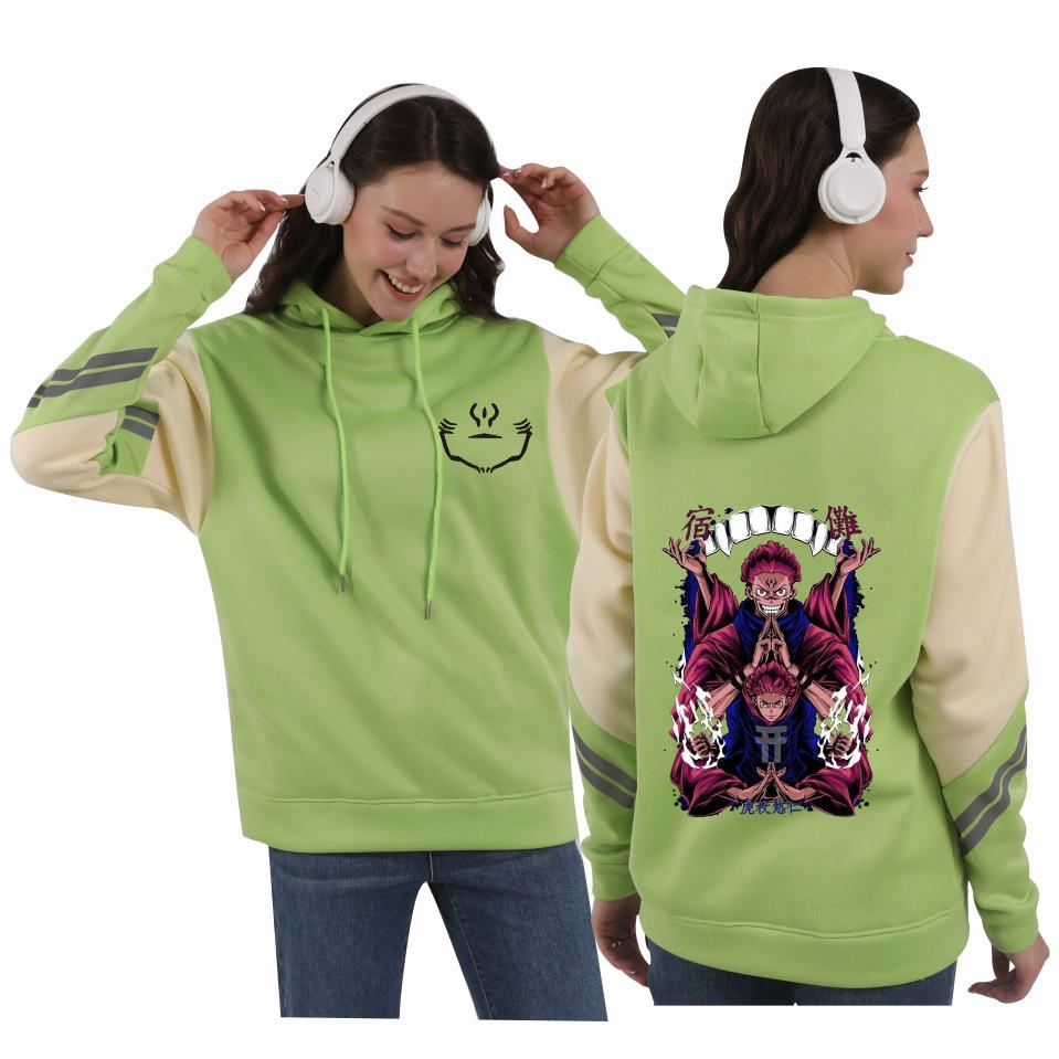 Jujutsu Kaisen Men’s European & American Patchwork Hooded Sweatshirt
