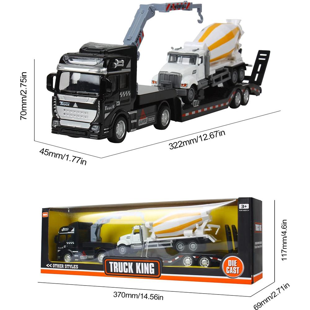 

1/50 Масштаб Литые металлические игрушечные машинки Полугрузовик поставляется с мини-прицепом для бетономешалки, игрушечными машинками из сплава, игровыми наборами для детей, подарок на Рождество и день рождения 1/50-Size:33*7*5cm чёрный